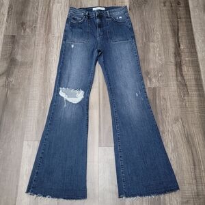 Hidden Flare Leg Jeans with Frayed Hem
